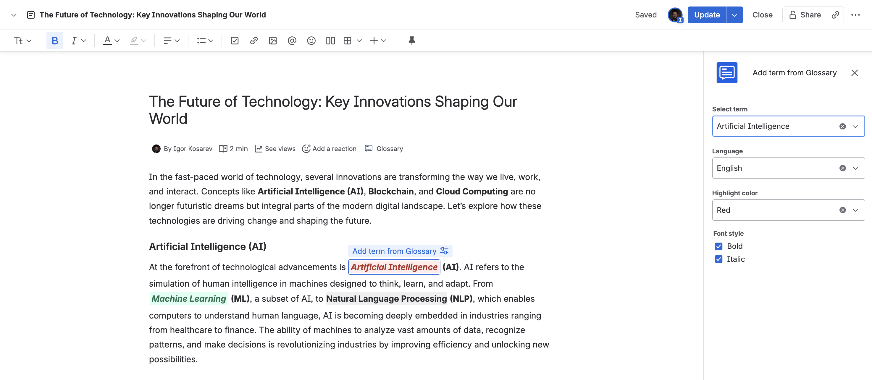 Intext settings with Macro Configuration Panel - screenshot