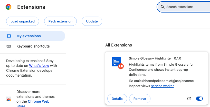 Simple Glossary Highlighter Extension screenshot