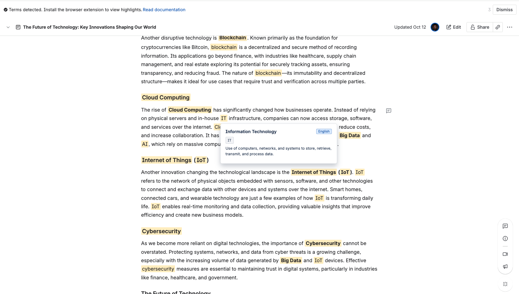 Highlighted terms screenshot